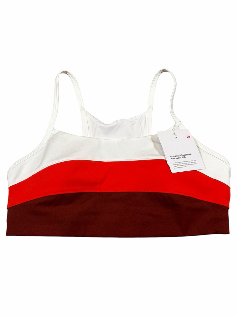 NWT Lululemon Scoop Neck Racerback Tennis Bra (White/Cherry Ember/Cranberry) S